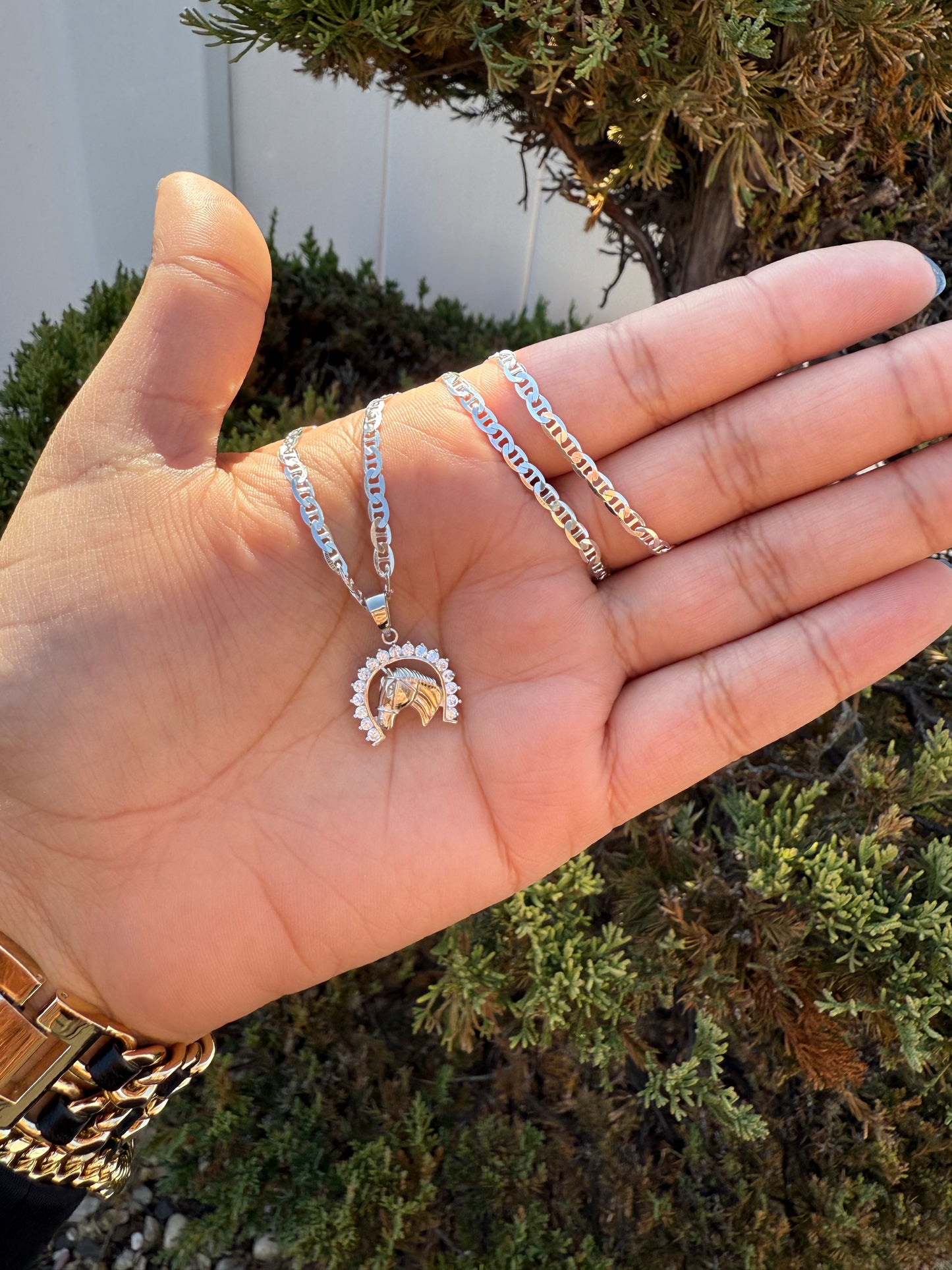 925 Silver Spiked Horseshoe Chain