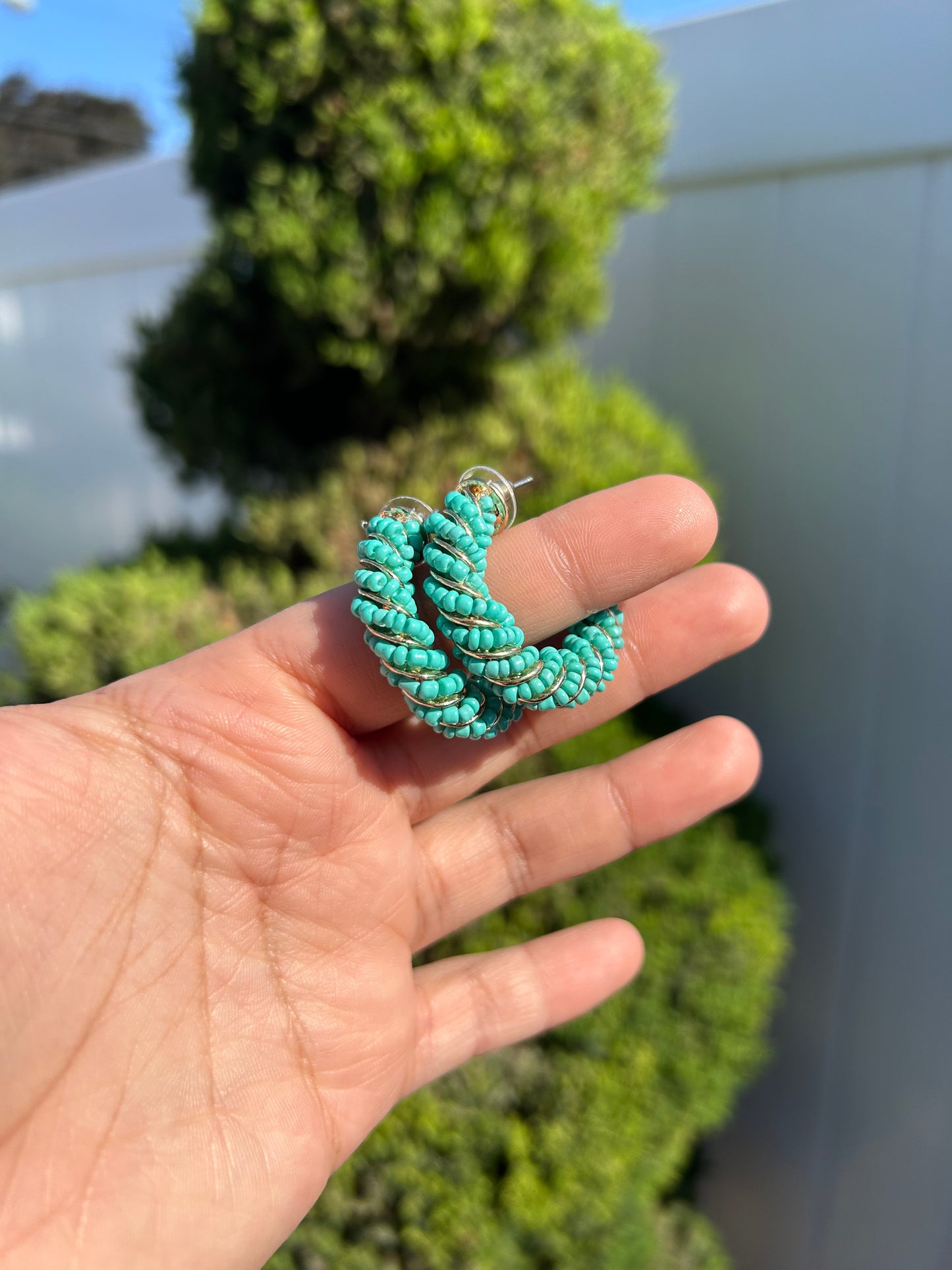 Teal Bead Hoops