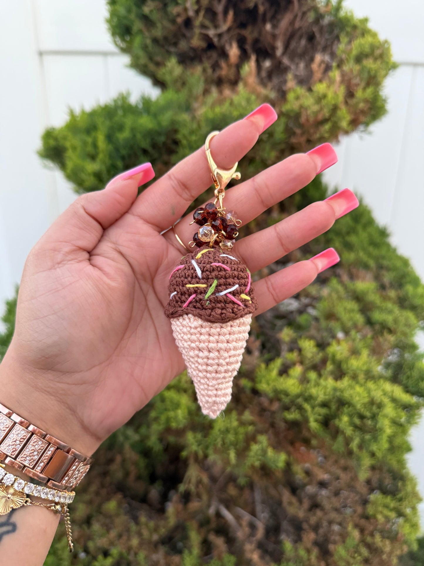 Ice Cream Crochet Keychain