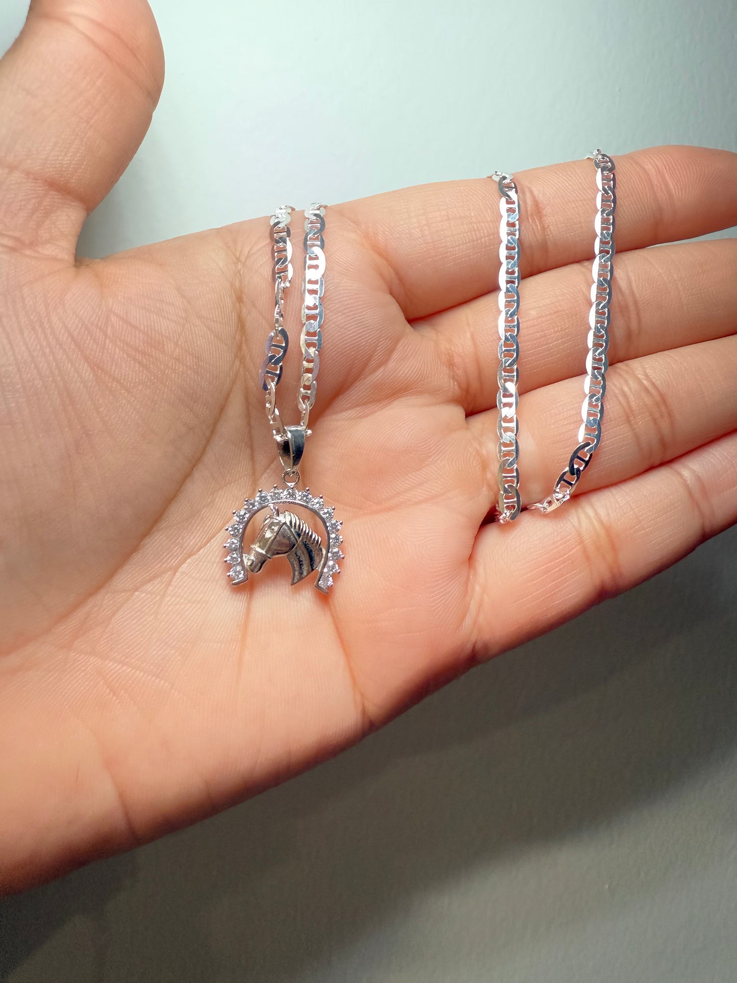 925 Silver Spiked Horseshoe Chain