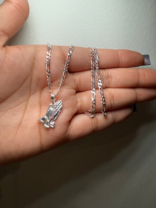 925 Silver Praying Hand Necklace