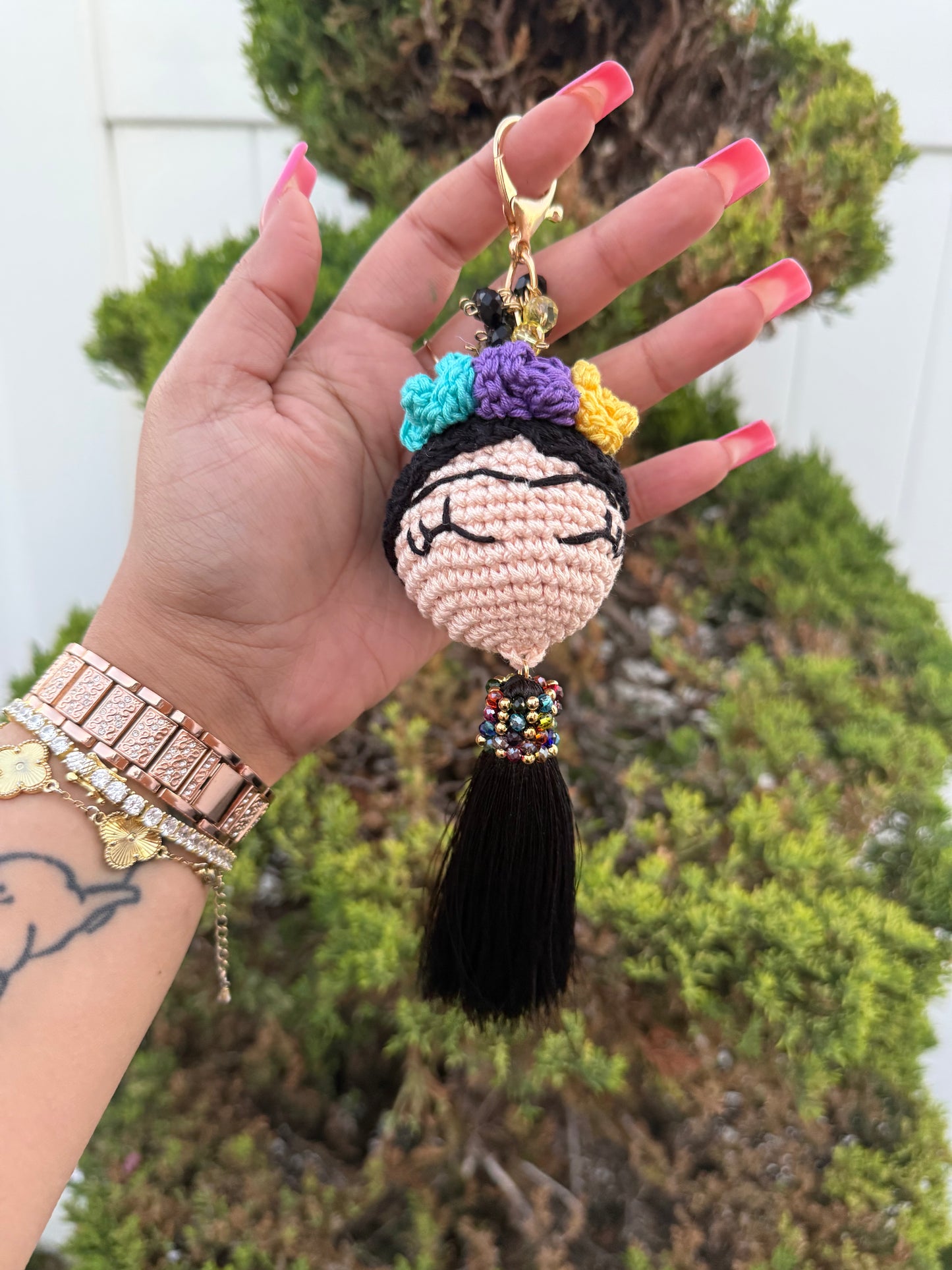 Frida Khalo Crochet Keychain