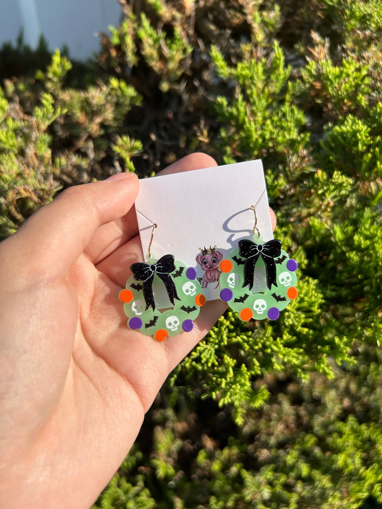 Glow In The Dark Halloween Wreath Earrings