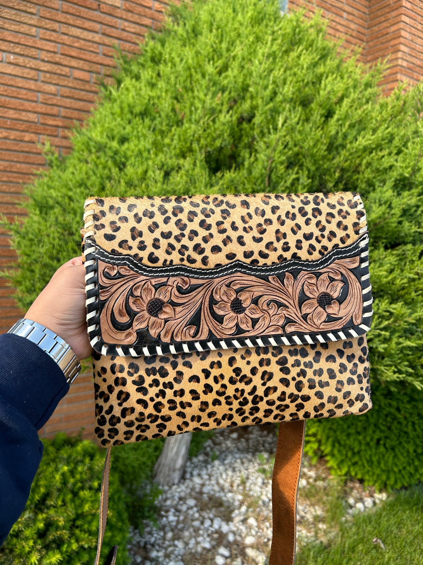 Leopard Tooled Crossbody