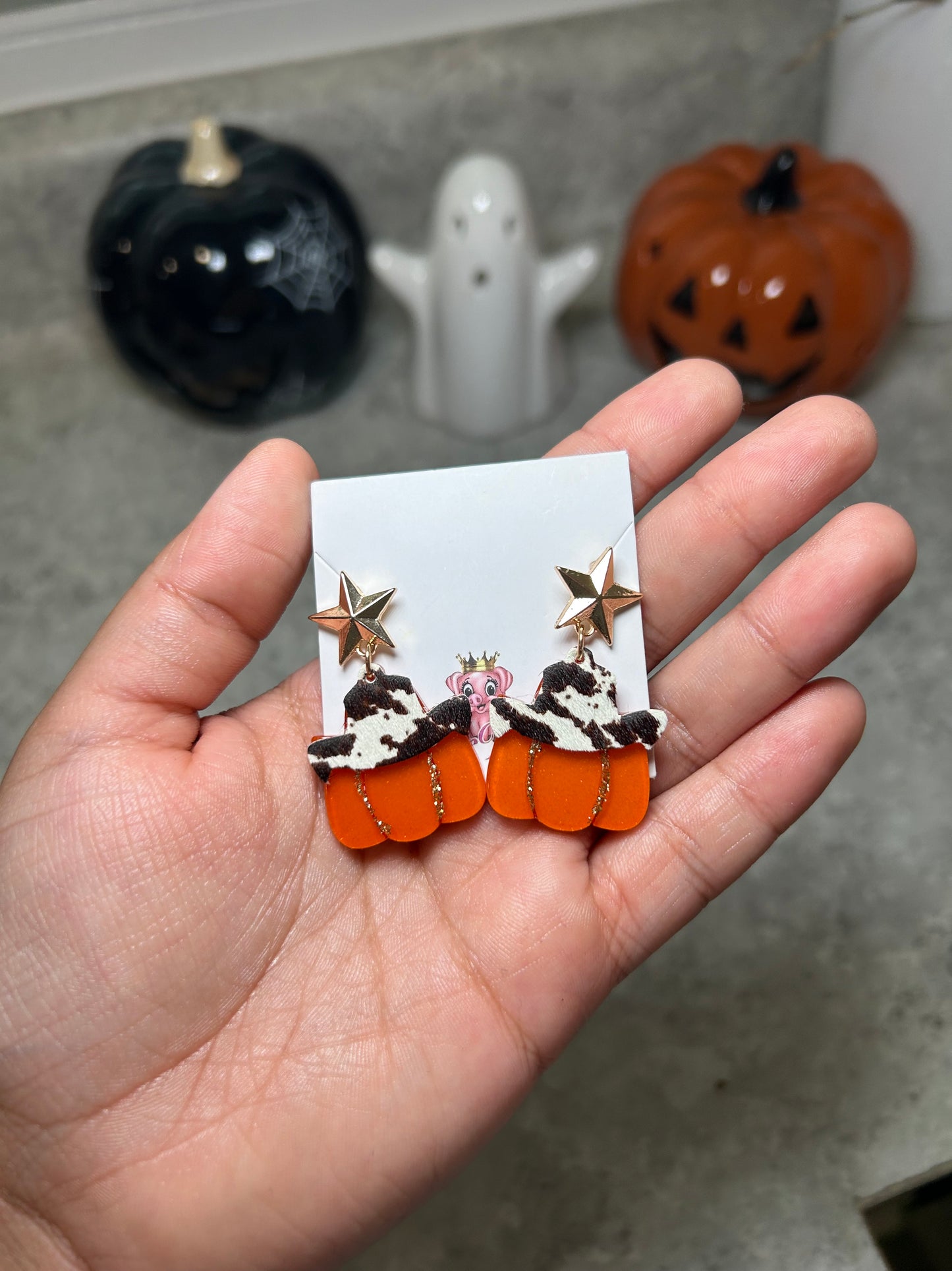 Pumpkin Cowboy Hat Earrings