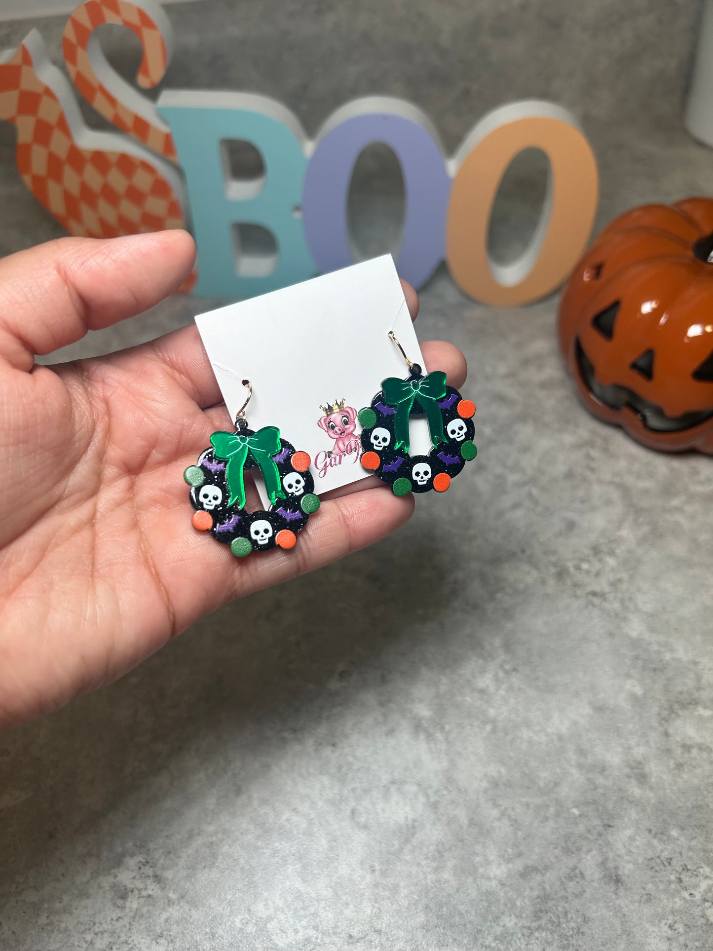 Black Halloween Wreath Earrings