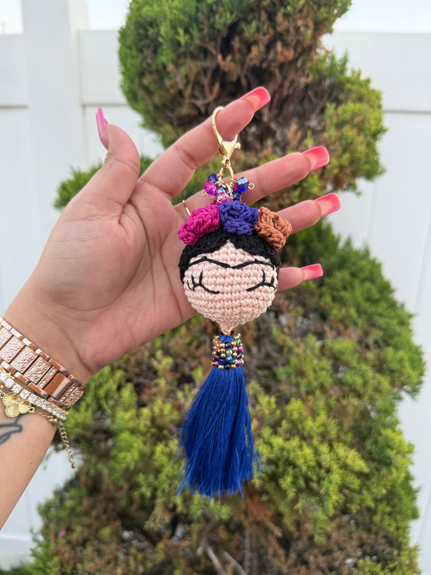 Frida Khalo Crochet Keychain