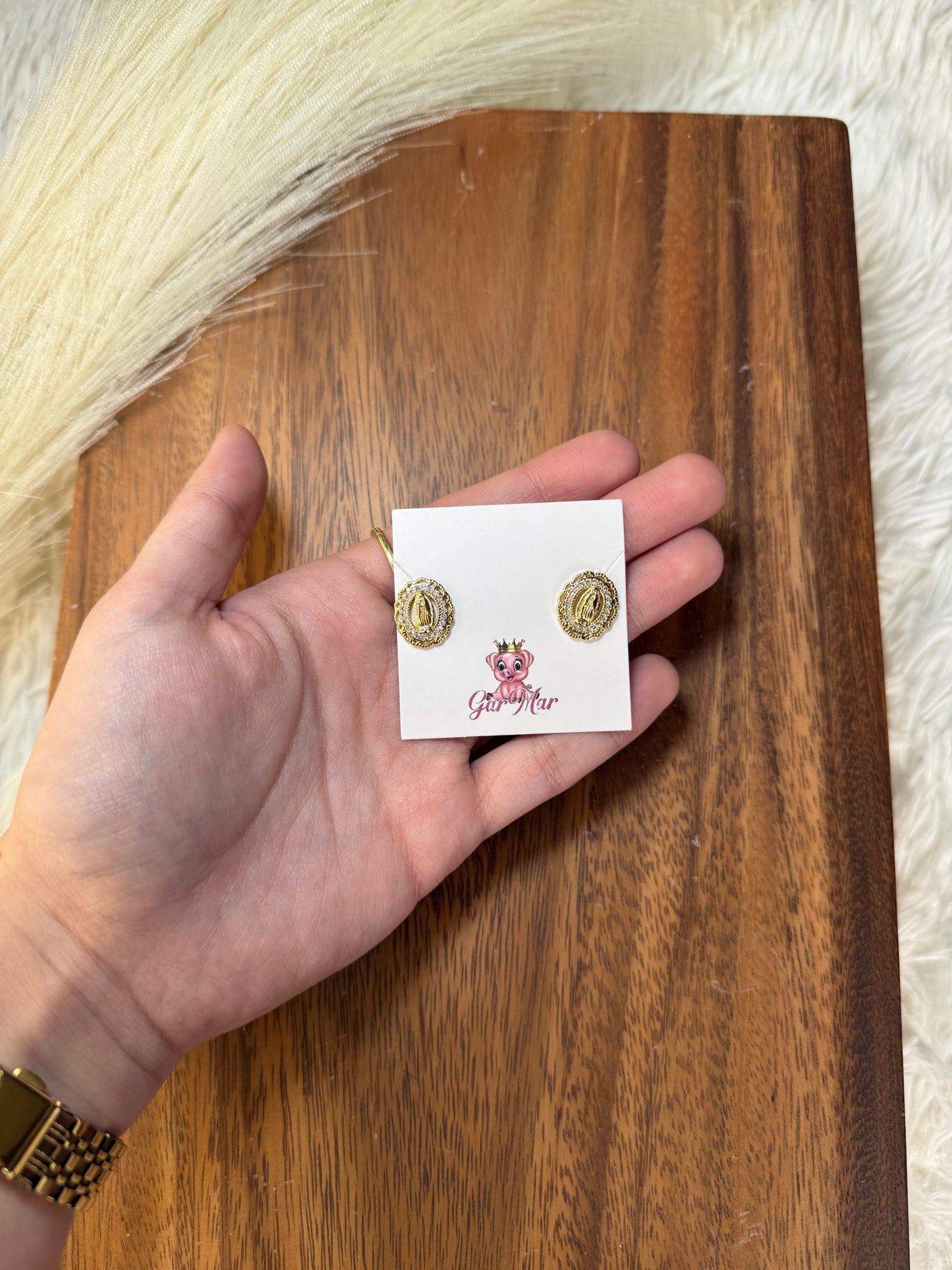 Gold Virgencita Studs