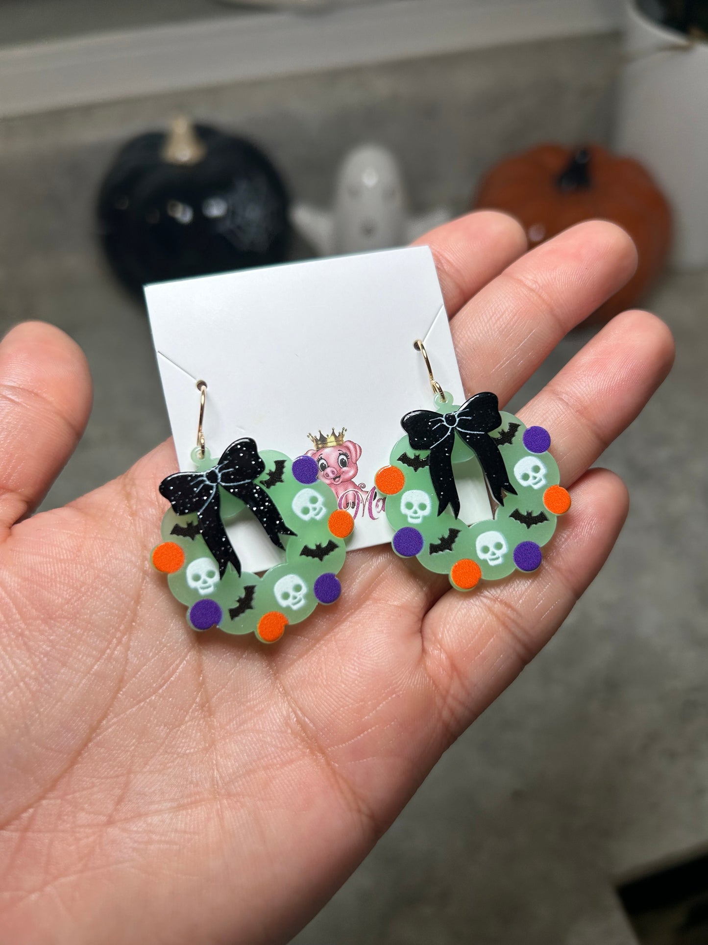 Glow In The Dark Halloween Wreath Earrings