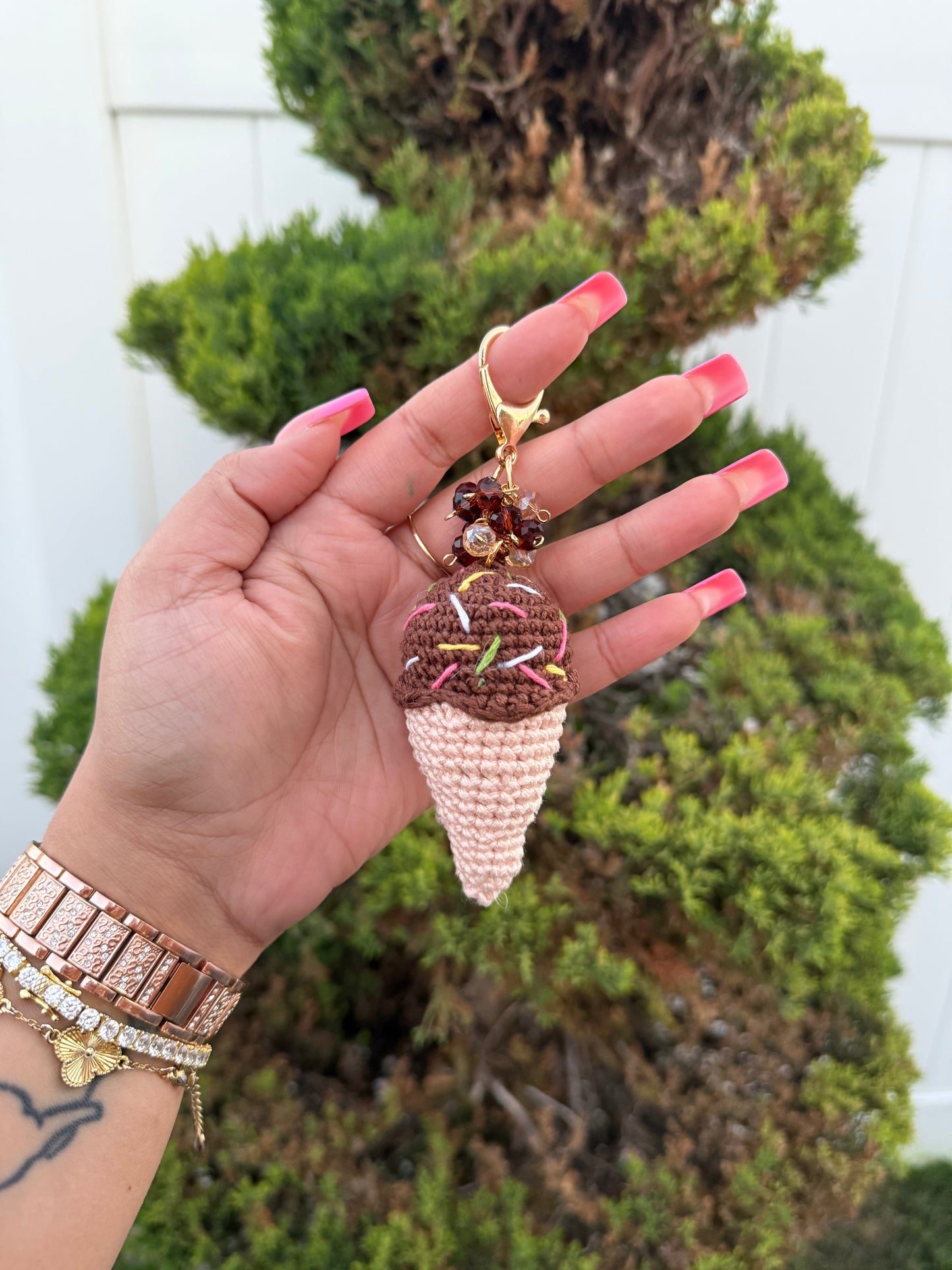 Ice Cream Crochet Keychain