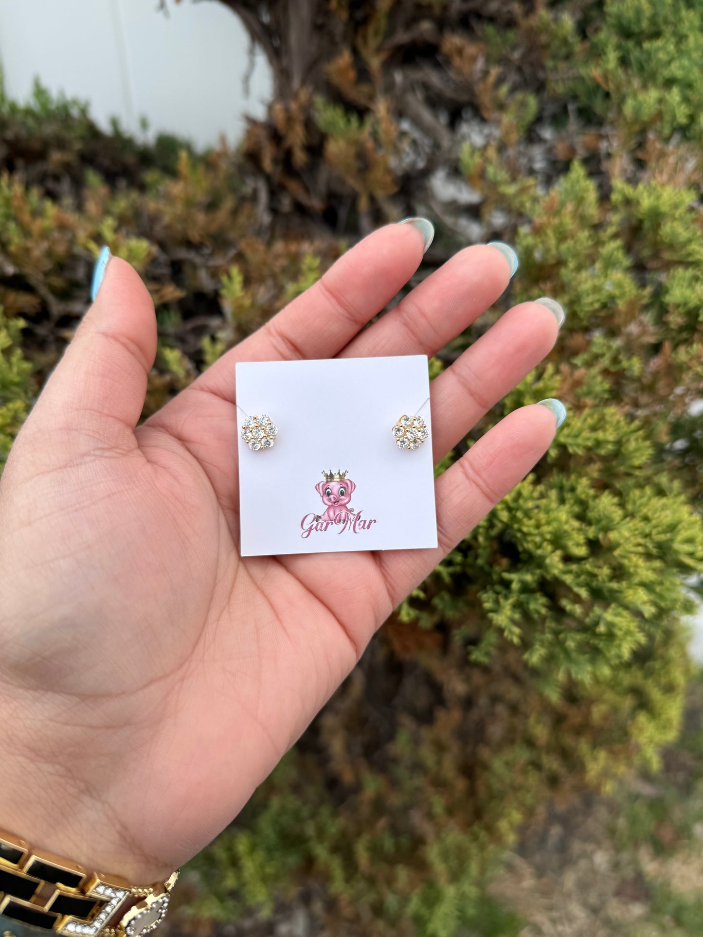 925 Silver Gold Flower Studs