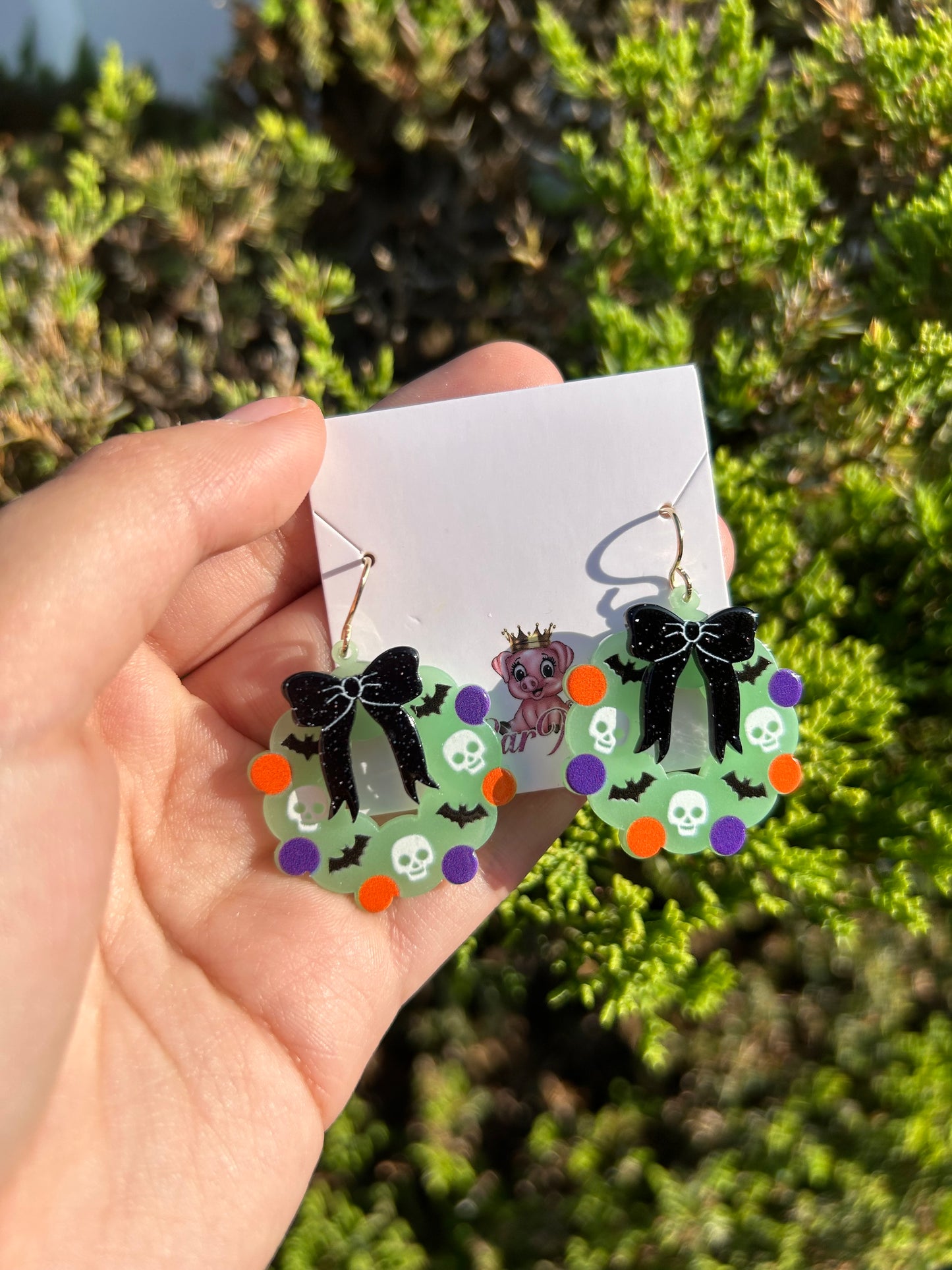 Glow In The Dark Halloween Wreath Earrings