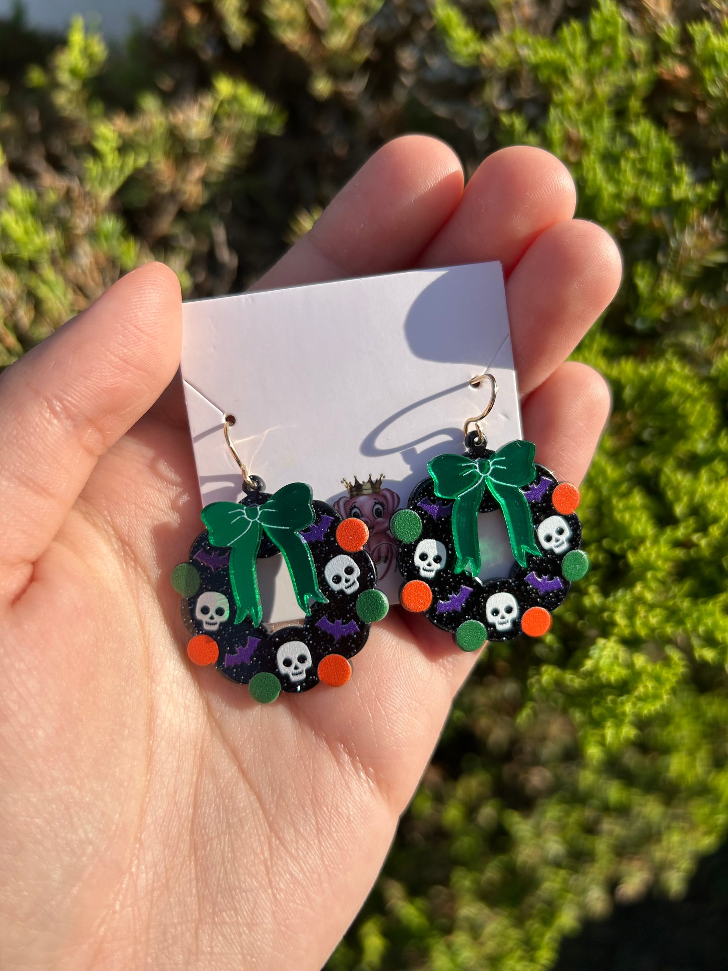 Black Halloween Wreath Earrings