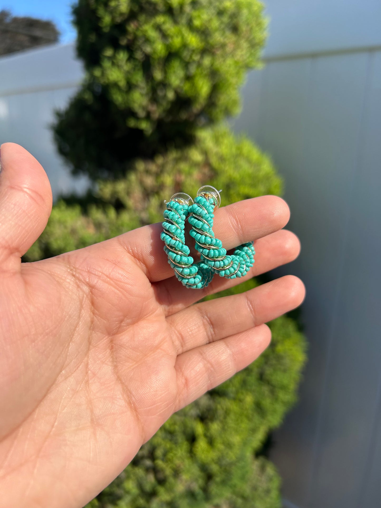 Teal Bead Hoops