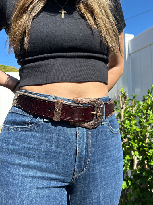 Cowhide Tooled Belt