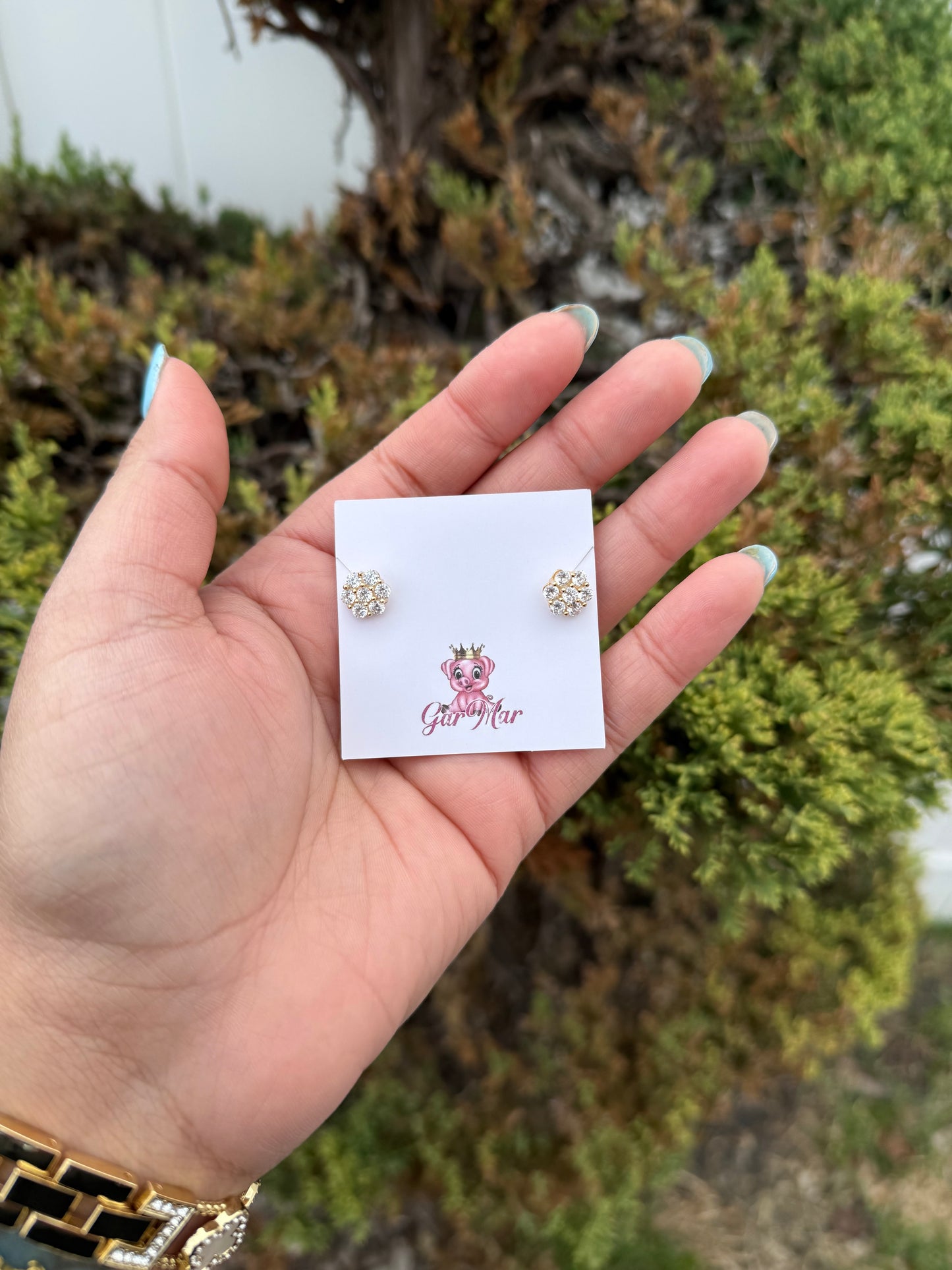 925 Silver Gold Flower Studs