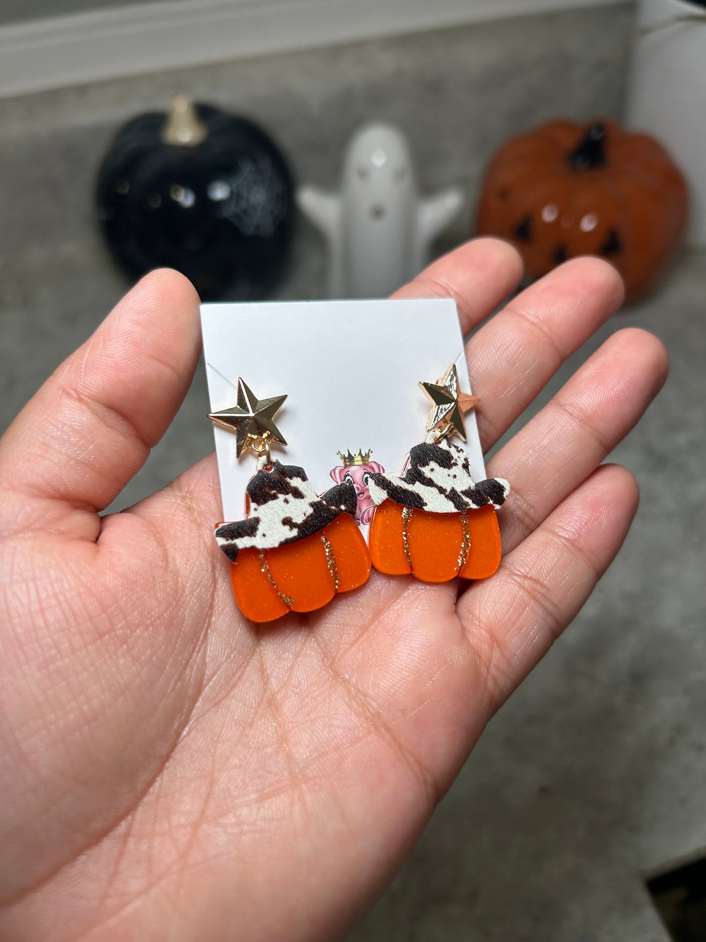 Pumpkin Cowboy Hat Earrings