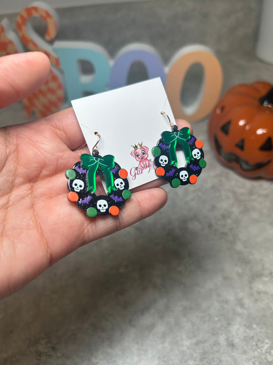 Black Halloween Wreath Earrings