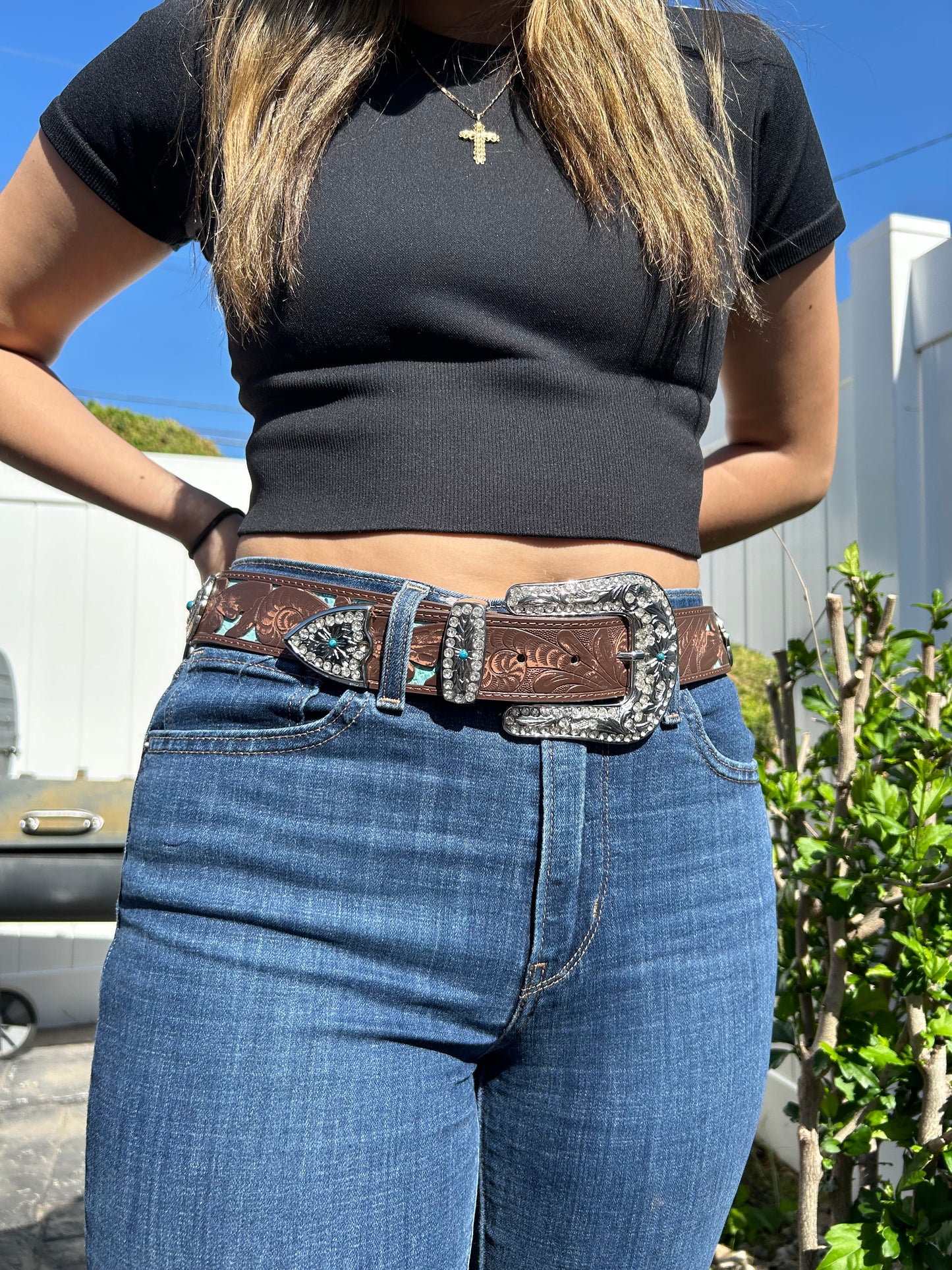 Brown Concho Studded Belt