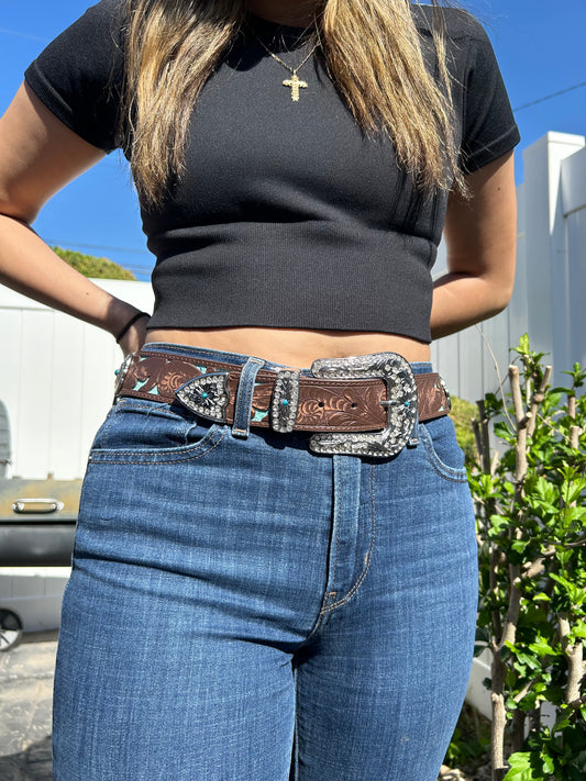 Brown Concho Studded Belt