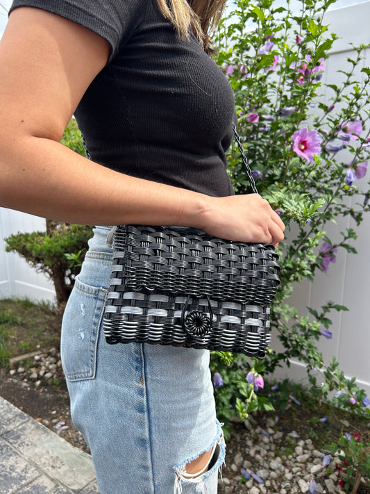 Black and Grey Woven Crossbody