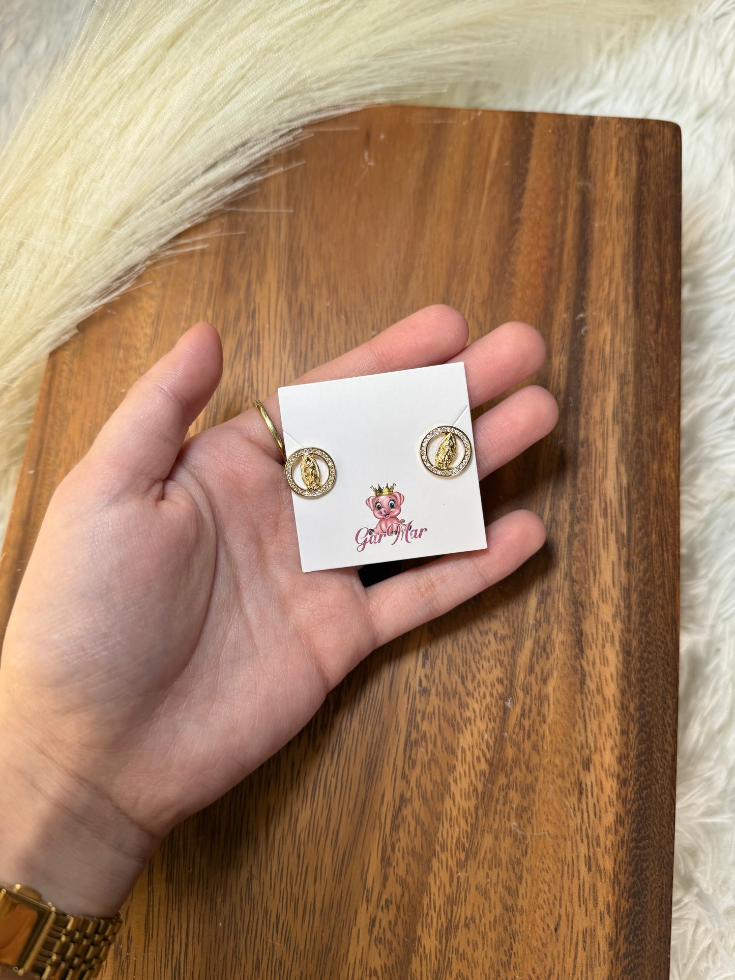 Gold Virgencita Studs