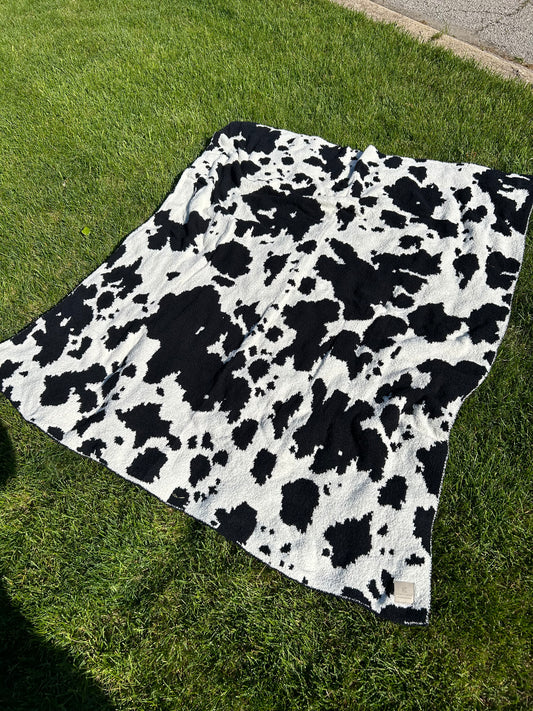 Black Cow Print Throw Blanket