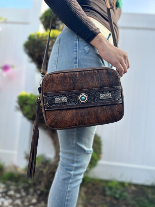 Tooled Cowhide Crossbody