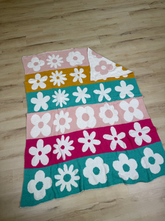 Reversible Multicolored Flower Throw Blanket