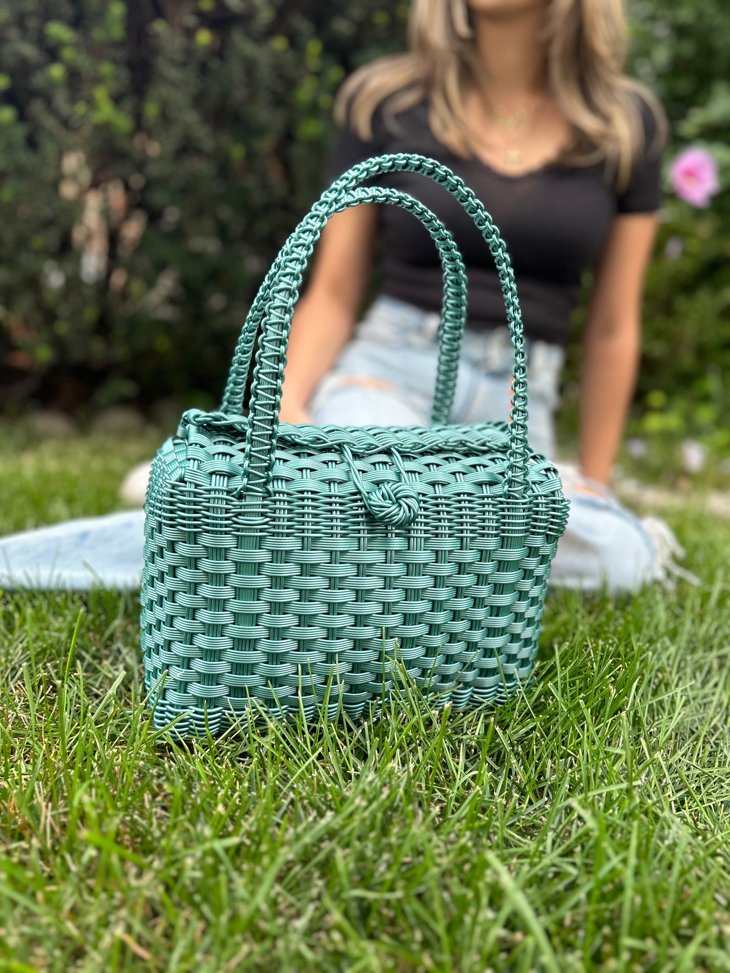 Green Picnic Woven Bag