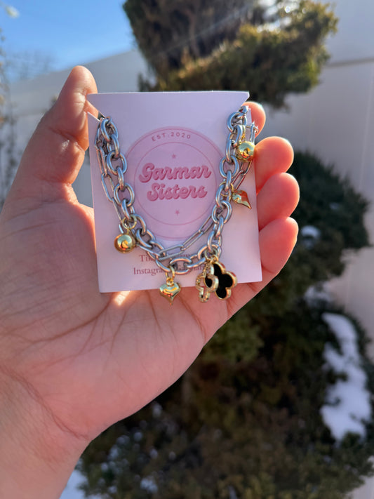 Double Silver Charm Bracelet