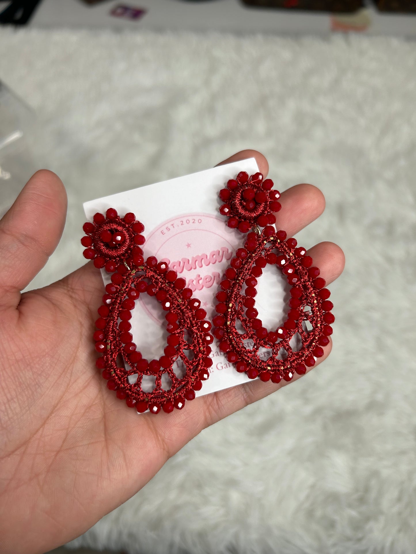 Red Beaded Statement Earrings