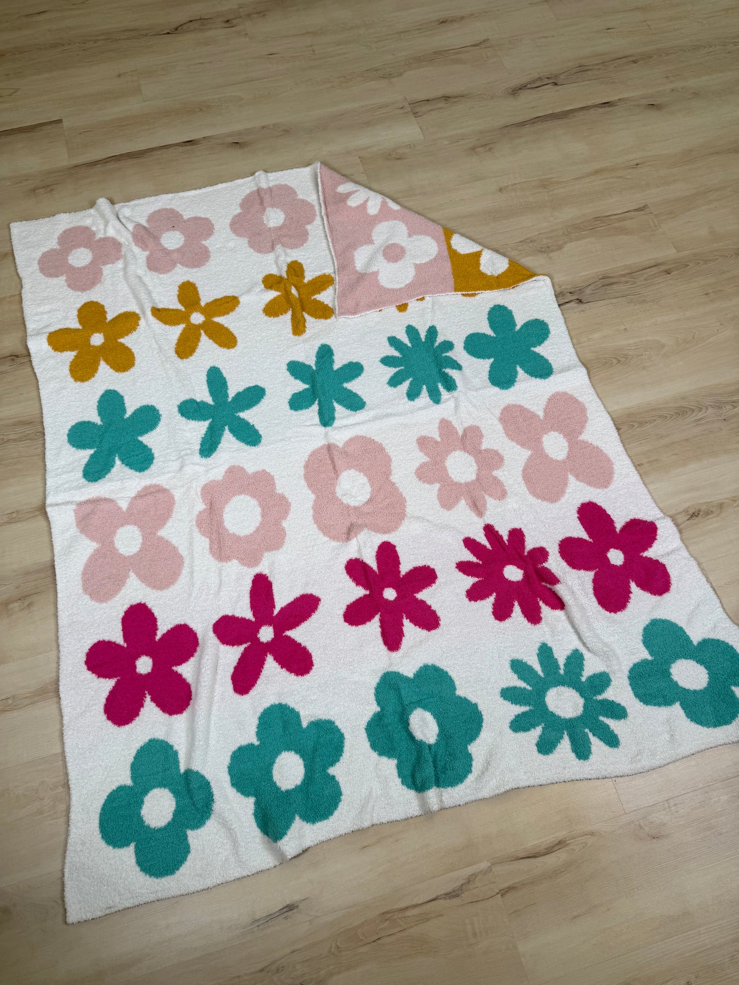 Reversible Multicolored Flower Throw Blanket
