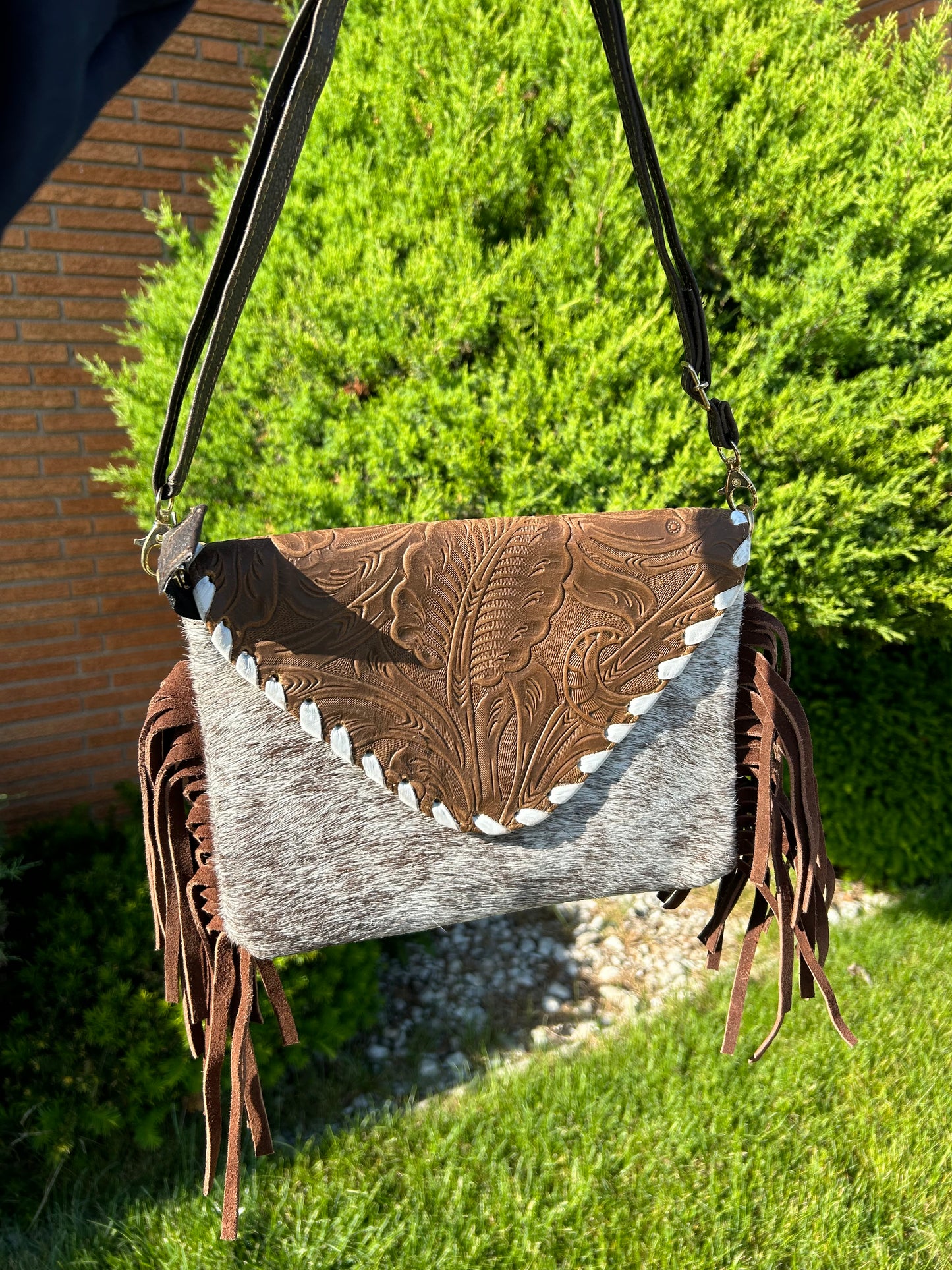 Tooled Cowhide Crossbody