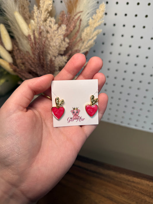 Pink Heart Studs
