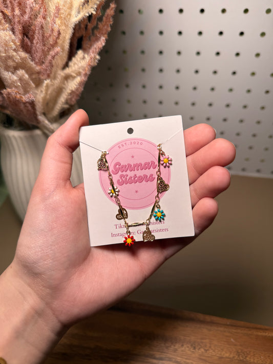 Flower & Heart Charm Bracelet